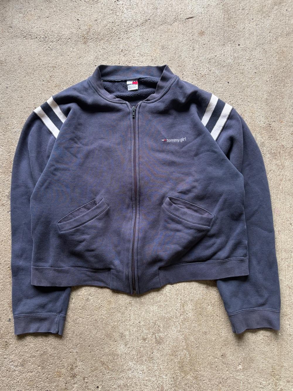 Y2K Tommy Hilfiger Navy Full-Zip Sweater with Tommy Girl Jeans Embroidered XS